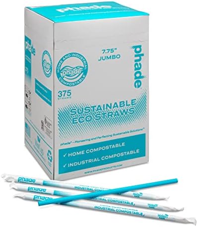 phade Phade 7.75 inch Jumbo Compostable Biodegradable Eco Straws,375 Count,Individually Wrapped,For Cold Drinks Only