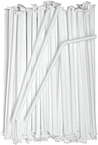 Comfy Package Individually Wrapped Disposable Plastic Flexible Drinking Straws - BPA Free - White [380 Pack]