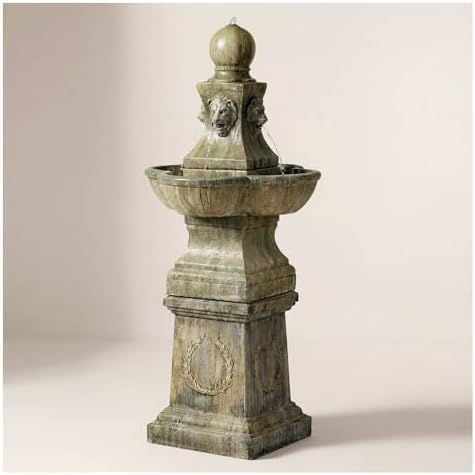 John Timberland Royal Lion 54" High Garden Large Pedestal Outdoor Fountain | Italian Decor Faux Stone Floor Standing Tall Bubbler Water Feature for