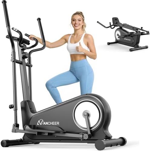 ANCHEER Elliptical Exercise Machine for Home, Foldable Magnetic Elliptical Trainer with 16" Stride, 16 Resistance Levels, Adjustable Pedals, LCD Monitor & Pulse Sensor, 550 LBS Weight Capacity