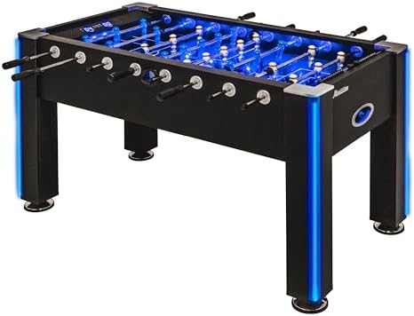 Atomic Azure LED Foosball Table – Light Up Arcade Style Table with In-Rail LED Lighting, Music, Electronic Scoring, Glow Foosball