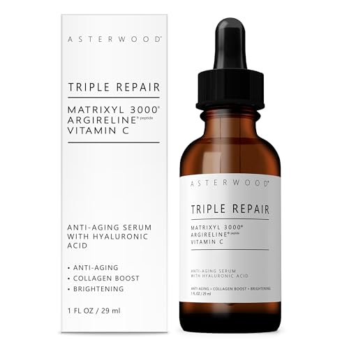 Asterwood Triple Repair Peptide Serum, Matrixyl 3000, Argireline & Vit. C | Minimizes Fine Lines & Stimulates Collagen, Formulated with Hyaluronic Acid, Cruelty-Free, 8 Fl Oz