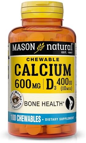 MASON NATURAL Calcium 600 mg with Vitamin D3, 100 Day Supply, Supports Healthy Bones & Normal Muscle Function, Coffee Mocha Flavor, 100 Chewables