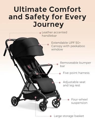 Momcozy ClickGo Lightweight Travel Stroller for Airplane, One-Click Fold | Large Extendable UPF 50+ Canopy, Suitable from Birth through Toddler Years