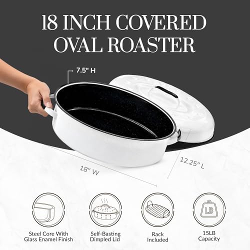Granite Ware 13" Oval Roaster with Lid – Enameled Steel, Oven Safe to 932°F – Ideal for Roasting, Baking & Sourdough Bread – Self-Basting Cover, Dishwasher Safe, 7 lb Capacity | Oval Roaster Capacity, Roasts Up To 7 Lb Poultry Or Meat, Covered Cooking fo…