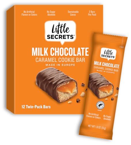 Little Secrets Milk Chocolate Caramel Cookie Bars | 12 Twin Packs | Made in Europe | Nothing Artificial & No Sugar Alcohols | Sustainable Cocoa