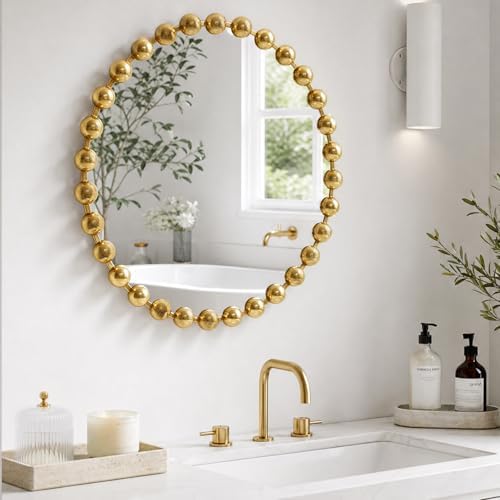 Madison Park Round Mirror, Metal Frame Circle Mirror 27 inch, Wall Art Decor Mounted Hanging for Entryway, Bathroom, hallway, Living Room, Vanity