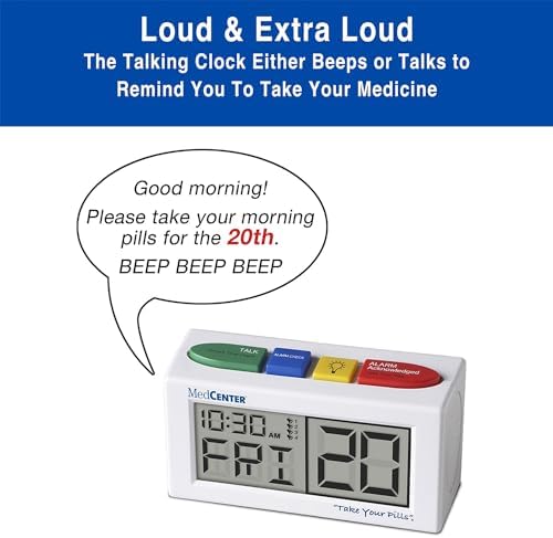 MedCenter 31-Day Pill Organizer System with 4-Time Talking Alarm