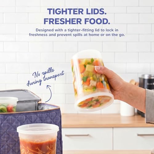 GUSTO 32 oz Plastic Deli Containers with Lids [24 Sets] Food Storage | Microwave, Dishwasher & Freezer Safe, Disposable or Reusable, BPA Free, Leak-Proof, Soups, Takeout, Meal Prep & Leftovers