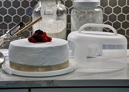 Top Shelf Elements Round Cake Carrier Two Sided Cake Holder Serves as Five Section Serving Tray, Portable Cake Stand Fits 10 inch Cake