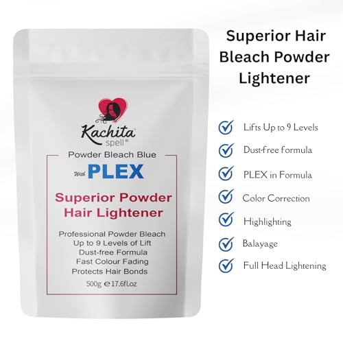 Kachita Spell Professional Blue Hair Bleach Lightener with Plex Technology, Up to 9 Levels of Lift Bleach Powder & Hair Decolorization for Highlights