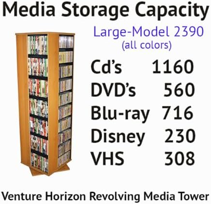 Venture Horizon 4-Sided Revolving Media Tower 1000 - Black: Laminated Wood Composites (MDF), Black-Color, 18.75" L x 18.75" W x 63" H