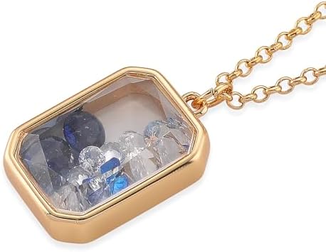 Blue and White Crystal Pendant Necklace in Goldtone 20 Inches