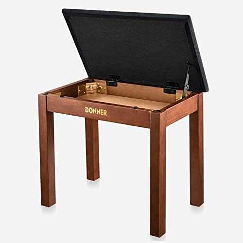 Donner Piano Bench with Storage, Solid Wood Keyboard Bench Piano Bookcase Stool Chair Seat with High-Density Sponges Pad, Black