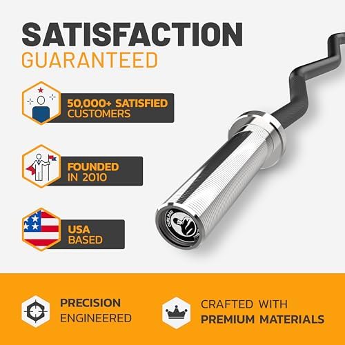 EZ Curl Bar [Bells of Steel] EZ Bar Olympic Curl Barbell for Bicep, Tricep Workouts, 2-Inch Curling Barbell with Angled Grips for Home Gym
