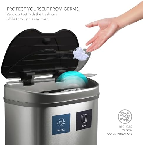 Ninestars DZT-70-R3 Motion Sensor Trash Can, Extra Large, Silver