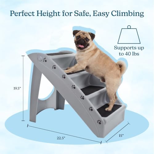 Pet Stairs - Home and Vehicle Foldable Nonslip Dog Steps with 4-Step Design - For Puppies, Kittens, and Other Small Pets by PETMAKER (Tan)