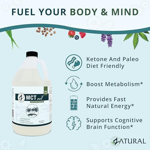 MCT Oil, Certified Food and Therapeutic Grade, Carrier, Massage, Hydrating, Hair, 0 Additives, (128 Ounce (1Gallon))