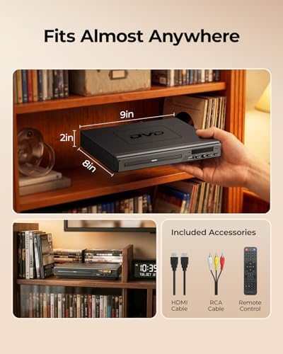 ELECTCOM PRO Region-Free DVD Player for TV with HDMI | Plays Regions 0-6 & Multi Formats, RCA Compact DVD/CD Player for Smart TV