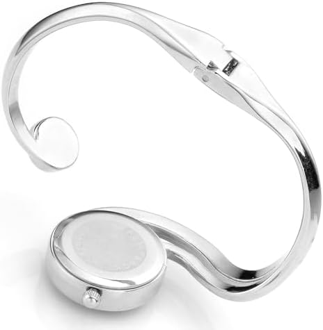 Top Plaza Women Casual Elegant Silver Tone Small Dial Bangle Cuff Bracelet Dress Analog Quartz Watch 6 Inches