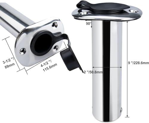 Hoffen 2Pcs Boat Stainless Steel Fishing Rod Holder Flush Mount 15/30/90 Degree with PVC Cap,Inner Tube and Gasket