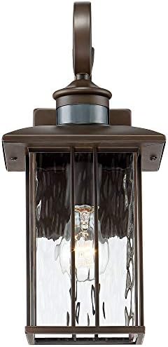 Deaver 15 1/4" Rubbed Bronze Motion Sensor Outdoor Wall Light Fixture | Modern Oil Clear Water Glass Lantern Dusk to Dawn Security Exterior House
