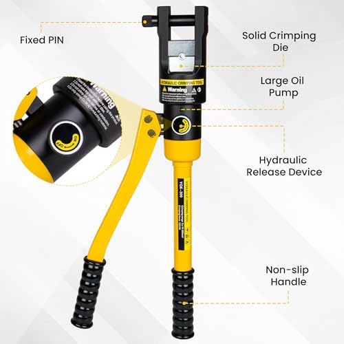 10 Tons Hydraulic Crimping Tool, 12 to 2/0 AWG battery cable crimper | 9 Pairs of Dies hydraulic crimper, for Battery Cable Lugs, Cable Railing, Marine, RV and Solar Wiring