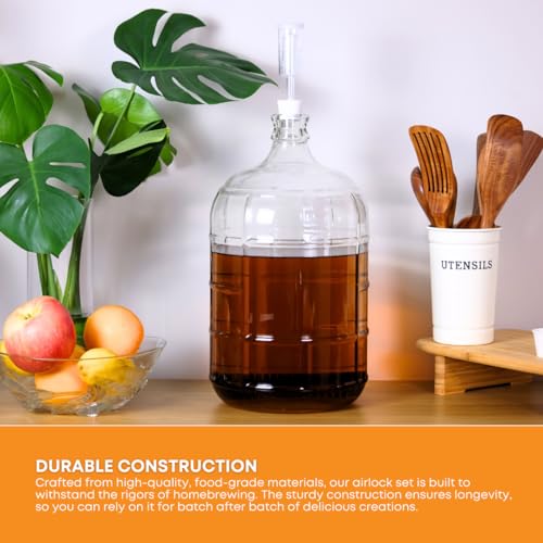Fastrack 3 Piece Airlock for Fermentation Hydrolocks for Fermenting Wine and Beer with Drilled Rubber Stopper Durable Carboy Bung with transparent