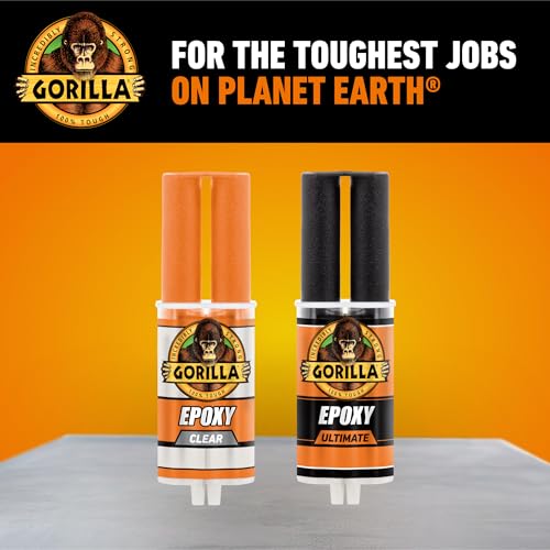 Gorilla 2 Part Epoxy, Incredibly Strong Bonding, 5 Minute Set, 0.85 oz | Water Resistant, Bonds Uneven or Vertical Surfaces, Easy-to-Use Syringe