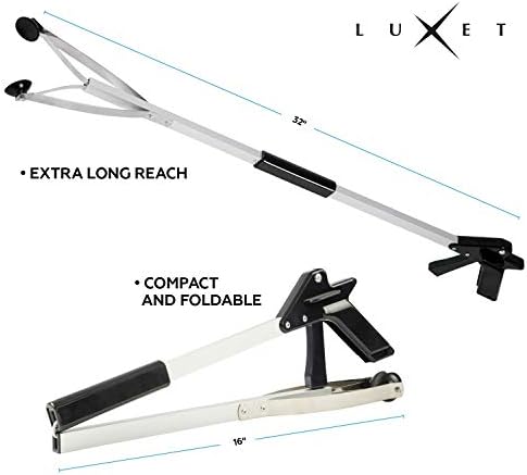 Grabber Reacher Suction Cup Grip Tool- Long 32 Inch Foldable Strong Heavy Duty Aluminum Pick Up Stick - Lightweight Trash Litter Picker Claw