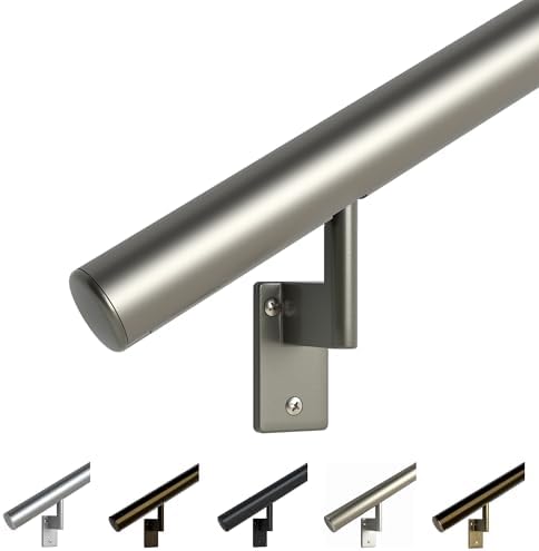 Promenaid Silver 3ft Flush Handrail Kit - Complete Indoor/Outdoor Stair Handrail - Modern 1.6" Round Satin-Anodized Aluminum Railing with 2 Silver
