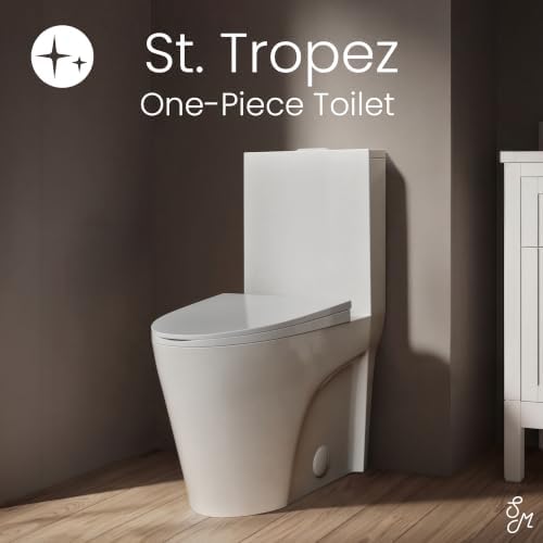 St. Tropez Comfort Height One-Piece Elongated Toilet, Vortex Dual-Flush 1.1/1.6 GPF, White Hardware