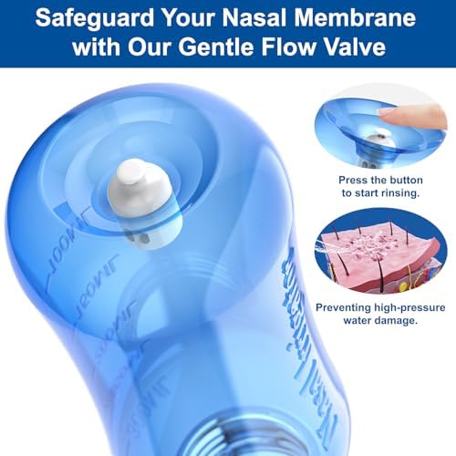 MAOEVER Neti Pot Sinus Rinse Bottle Nose Wash Cleaner Pressure Rinse Nasal Irrigation for Adult & Kid BPA Free 300 ML with 30 Nasal Wash Salt Packets and Sticker Thermometer(Blue)