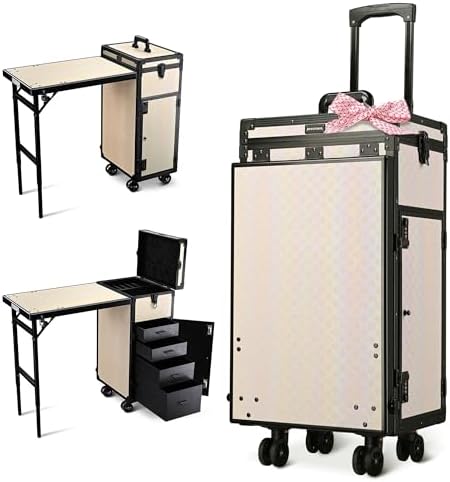 BYOOTIQUE Portable Nail Desk with 4 Storage Drawer Rolling Manicure Table