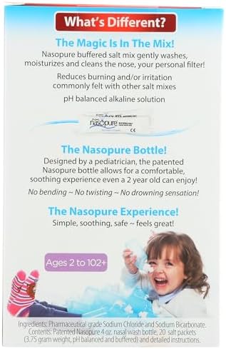 Nasopure Nasal Wash, Little Squirt Kit, “The Nicer Neti Pot” Sinus Wash Kit, Comfortable Nasal Rinse Bottle & 20 Salt Packets