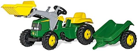 rolly toys John Deere Pedal Tractor with Working Front Loader and Detachable Trailer, Youth Ages 3+
