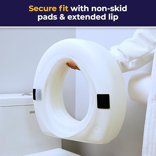 AquaSense 4-Inch Portable Toilet Seat Riser, Elevated Seat for Seniors | Elevated Seat Offers Easy Installation and Sturdy
