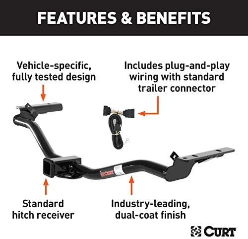 CURT Class 3 Trailer Hitch 2" Receiver with 4-Way Flat Output Custom Wiring Harness fits 2011-2019 Explorer | Resists Rust, Chipping