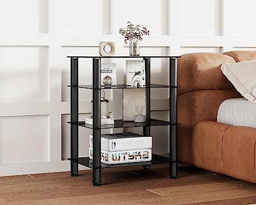 FITUEYES AV Component Media Stand Audio Rack 4-Tier Entertainment Shelves TV Stand for Video Components, Stereo Equipment, Gaming Consoles, Black