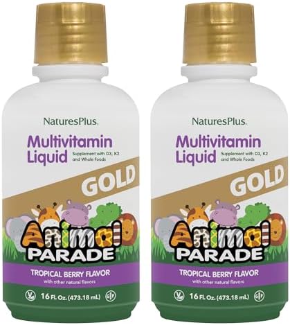 NaturesPlus Animal Parade Gold Children's Liquid Multivitamin, 16 fl oz - Natural Tropical Berry Flavor - Immune Support Supplement - Gluten Free, Vegan - 32 Servings