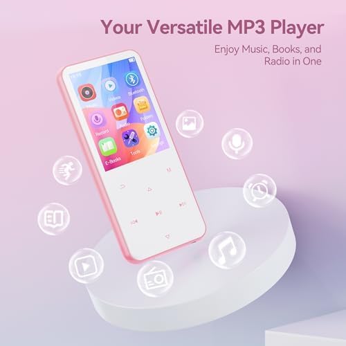 AGPTEK 64GB MP3 Player with Bluetooth, M3 2.4'' Player with Speaker | with FM Radio, Touch Buttons, Supports Up to 128GB(Purple)