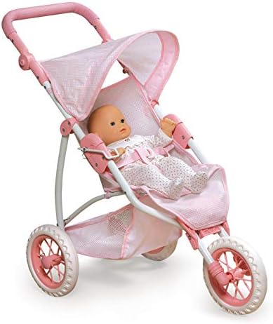 Badger Basket Foldable Jogging Style Doll Stroller - Adjustable Handle, Canopy, Straps & Basket - Fits 18-22" Dolls