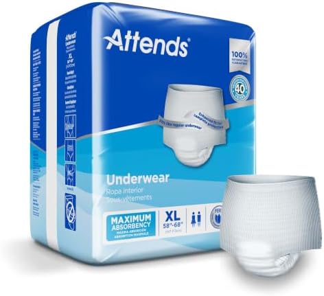 Attends Adult Absorbent Underwear, Medium, AP0720, Maximum, 80 ct | Disposable Pull-On Diapers with Tear-Away Sides and Breathable Waistband