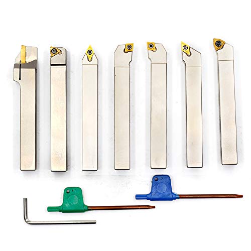 OSCARBIDE 1/2" Shank Nickel Plated 7-Piece Indexable Lathe Tool Holder Set | Turning/Grooving/Threading/Parting | Heavy-Duty CNC Tools | TiN Coated