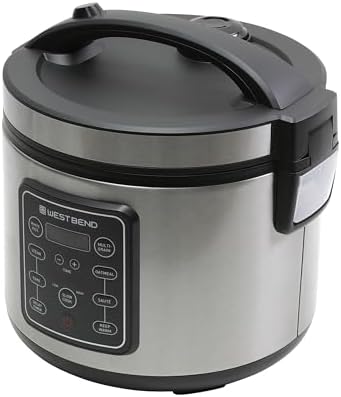 West Bend Rice & Grain Multi Cooker Programmable with 9 Preset Functions, Features Delay Start and Keep Warm Functions and Steam Basket, 20 Cups Cooked (10 cups uncooked), Stainless Steel