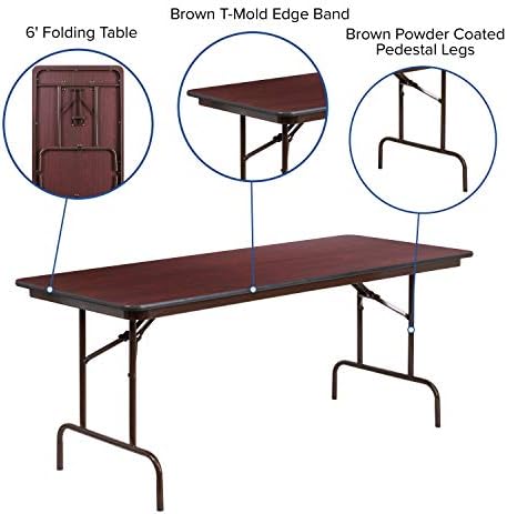 Flash Furniture 6 ft Laminate Folding Banquet Table, Mahogany | Durable Construction, Commercial Use