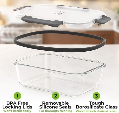 Zulay Kitchen 5 Piece Large 36oz Glass Storage Container Sets with Lids - Premium BPA Free Borosilicate Glass Food Storage Containers - Leak-Proof