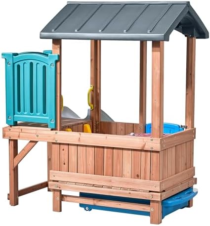 Step2 Woodland Adventure Playhouse & Slide, Kids Outdoor Playset, Backyard Playground Set, Swings, Storage Drawer, Made of Wood & Durable Plastic