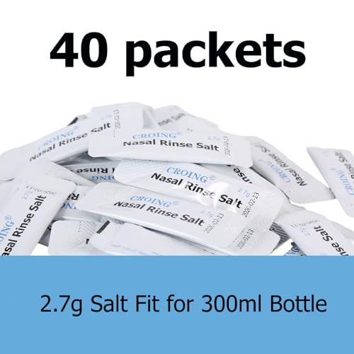 Croing Sinus Rinse Kit with 40 Salt Packs - Neti Pots - Nasal Irrigation- BPA Free - Nasal Rinse Bottle for Sinus and Allergy Relief - Nose Wash