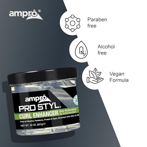 AmPro Pro Styl Curl Enhancer - Gel Activator with Olive Oil to Moisturize and Define Coils and Waves - Helps Protect and Hydrate Hair Shaft - Tames